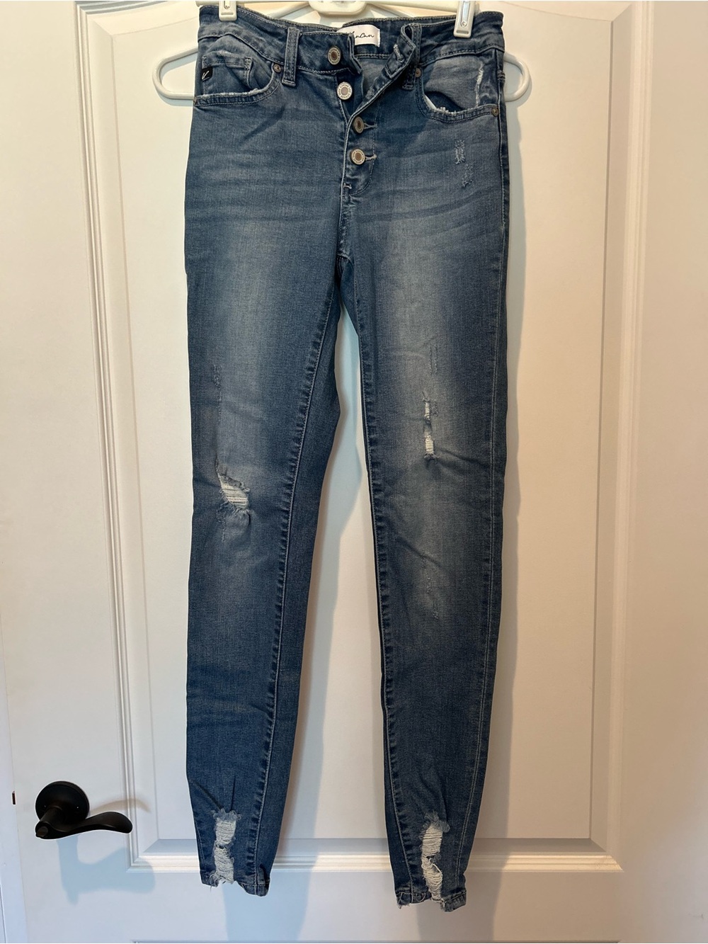 Kancan Women’s Button-Fly Distressed Skinny Blue Denim Jeans Sz 3/ 25